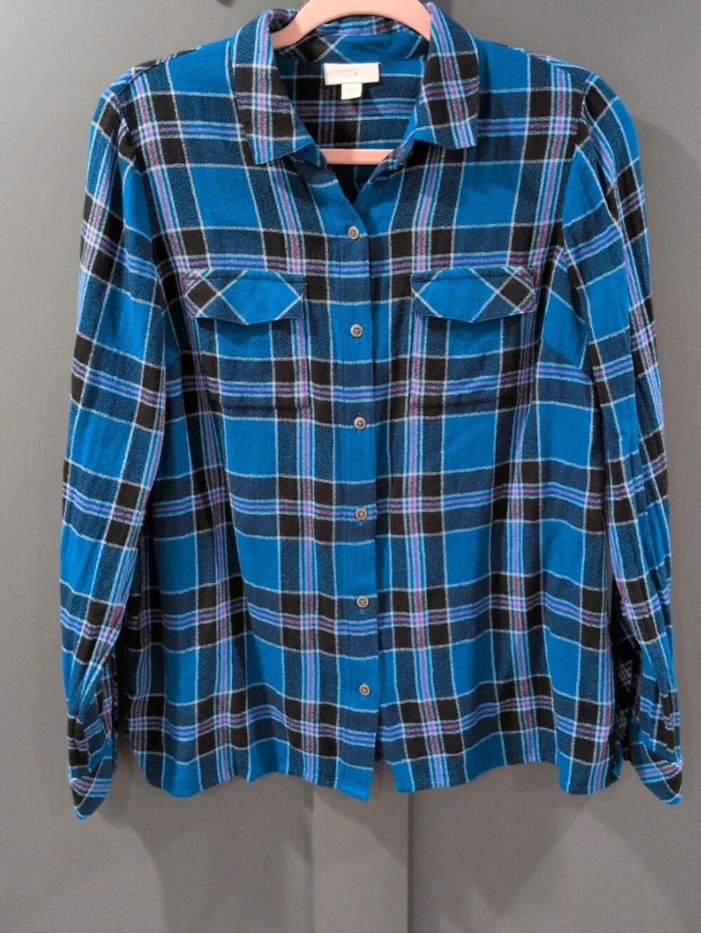 J. Jill Blue and Black Plaid Button-Down Shirt